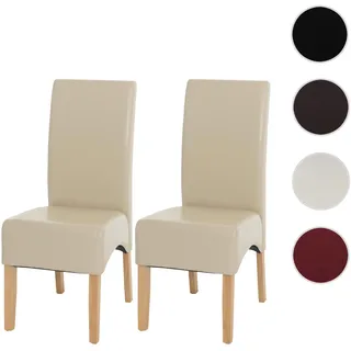 2er-Set Esszimmerstuhl Küchenstuhl Stuhl Latina, LEDER ~ creme, helle Beine