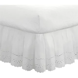 FRESH IDEAS Bettvolant mit Ösen, bestickte Details, extra lang, 45,7 cm, gerafft, Queen-Size-Design, Weiß