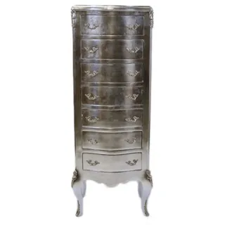 Casa Padrino Barock Kommode Silber mit 7 Schubladen 120 x 45 x 35 cm - Antik Stil Möbel - Silber