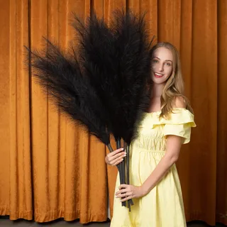 EVODIS Künstliches Pampasgras, hohe Pompöse, 6 Stiele, 109 cm, braunes künstliches Pampasgras, Boho-Blumenarrangement und Bodenvasenfüller, Heimdekoration für Zimmer, Hochzeit, Party (schwarz)