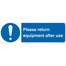 Schild mit Aufschrift "Please Return Equipment After Use", 300 x 100 mm, L31