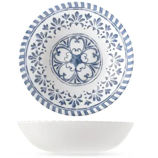 H&H Set mit 6 großen Salatschüsseln Azulejo – Robust & Bruchsicher – Melamin – Ø 28 cm – Perfekt für Camping, Outdoor & Boote
