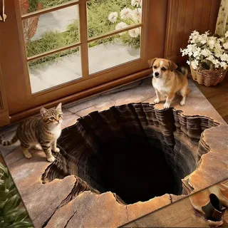 3D Optischer Täuschung Teppich, 3D Teppich Optische Täuschung Fußmatte, Rutschfest Optische Täuschungen Falle Lochteppich Fußmatte, Leicht Reinigen Rugs That Looks Like A Hole Bodenmatte Badezimmer