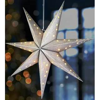Brubaker Weihnachtsstern zum Aufhängen mit E14 Fassung - 60 cm Papierstern Set mit 3,5 m Kabel - 3D Adventsstern - Fenster Deko Leuchtstern Hängend - Silber