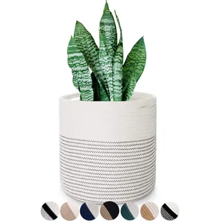 Oradrem Pflanzkorb aus gewebtem Baumwollseil, für Blumentopf, Boden, Innenbereich, Dekorkorb für Pflanzen, Aufbewahrung, Organizer, Moderne Heimdekoration (30,5 x 30,5 cm, weiß)