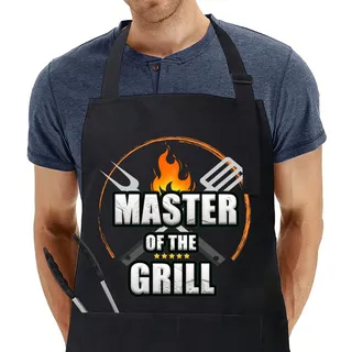 umboom Grillschürze Papa Männer, Lustige Schürze für Opa Papa Ehemann, Verstellbar Kochschürze mit 2 Taschen, Personalisiert Lustig Vatertag Geburtstagsgeschenk, Schwarze Gastronomie Schürze (Grill)