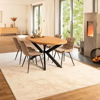 Home Deluxe Esstisch Oval Ausziehbar AVENTI inkl. Sternfuß - 160 x 100 cm Light Oak