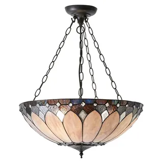 Hängelampe BROOKLYN, braun, 3xE27x40W, Glas, Maße: 100x50x50cm, IP20, Tiffany-Stil - Bunt