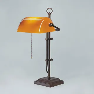 Bankerleuchte echt Messing Antik Bankerlampe Büro Orange Schreibtischlampe
