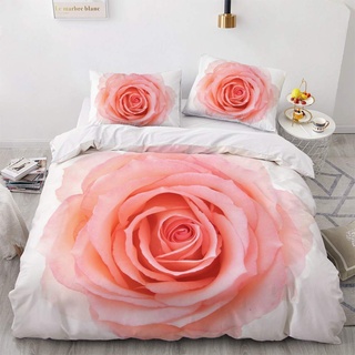 Luowei Bettwäsche Blumen 135x200cm Rosa Rosen Blüten Bettwäsche-Set für Einzelbett Weiche Microfaser 3D Bettbezug mit Reißverschluss und 1 Kissenbezug 80 x 80 cm