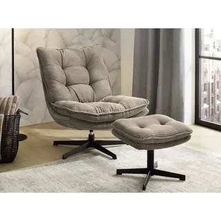 Jockenhöfer Relaxsessel Kasper Cord 75 x 86 x 87 cm Beige mit Hocker