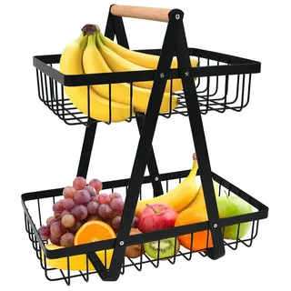 BOPHIS Obst Etagere 2-stöckiger Obstkorb Obstschalenhalter Metall Obstkörbe Obstschale Gemüse Regal, Abnehmbar obstschale Abnehmbar Obst Halter Aufbewahrung für Küche, Obst Gemüse Brot Snacks Korb