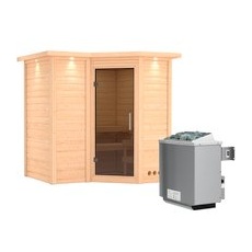 KARIBU Sauna »Riga 1«, inkl. 9 kW Saunaofen mit integrierter Steuerung, für 3 Personen - beige