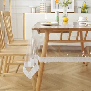 meioro Transparente Tischdecken Tischdecke Schutz Rechteckige wasserdichte Tischschutz Spitze Tischfolie Tischfolie Geeignet für Innen und Außen (Transparent Spitze, Durchmesser 150 cm)