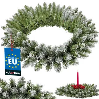 KOTARBAU® Adventskranz  60 cm Weihnachtskranz Haustür Grün Tannenkranz mit Schnee Kunststoff Weihnachtstürkranz Türkranz Weihnachten Außen Adventsgesteck Christmas Decorations