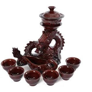 fanquare Halbautomatisches Teeset Drache Chinesisches Kungfu Teeservice Set 9-teilig Porzellan Traditionelle Teekanne Teetasse Set Rot Teeservice Set Geschenke für Männer Erwachsene