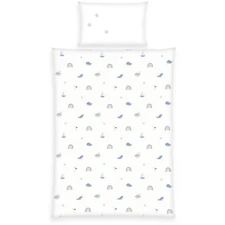 Herding babybest Bettwäsche Little Ocean, Kopfkissenbezug ca. 40 x 60 cm, Bettbezug ca. 100 x 135 cm, Mit Knopfleiste und Hoteleinschlag, 100% Baumwolle, Flanell, Weiß/Hellblau