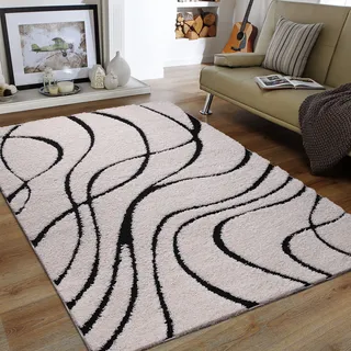 Sanat Luxus 3503 Hochflorteppich 160 x 220 cm Beige/Schwarz
