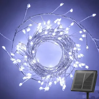 cuzile Solarlichter für draußen,6M 200 LED Solar String Lichter im Freien Wasserdicht, 8-Modes Feuerwerk Balkonbeleuchtung für Baum Terrasse Weihnachtsfeier Hochzeitsdekor (reines Weiß)