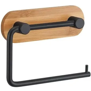 MSV YONO Toilettenpapierhalter, selbstklebend, Stahl, schwarz matt & Bambus