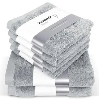 herzbach home Premium Handtücher-Set 100% Baumwolle - weich & saugstark - Grau