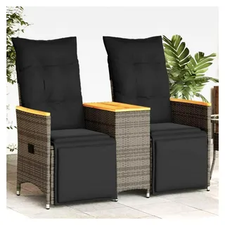 Rattan Balkonmöbel-Set - Gartenmöbel Sofa Set mit Tisch und Polstern - Kompakte Balkonmöbel - Verstellbares 2-Sitzer Gartensofa - 2 Gartensessel mit Beistelltisch, Möbel für 2 Personen in Grau