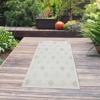 Outdoorteppich Terrassenteppich Balkonteppich mit verschiedenen gemusterten Rauten in Creme Größe - 80 x 150 cm - Creme