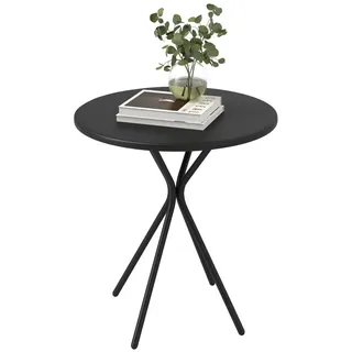 Outsunny Gartentisch Ø60 x 70 cm, Wetterfest Balkontisch aus Stahl, Esstisch mit Fußpolster Outdoor Campingtisch Beistelltisch, Terrassentisch für Garten Terrasse Balkon Schwarz