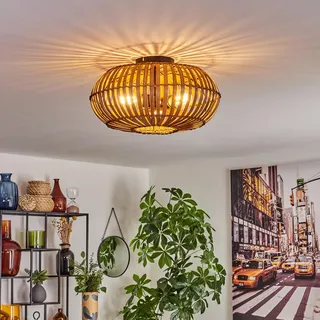 HOFSTEIN Deckenleuchte Oravi, Deckenlampe aus Metall/Bambus in Schwarz/Natur, Leuchte im Boho/skandinavischen-Design mit tollem Lichteffekt, Ø 40 cm, 3 x E27, Wohnzimmer, Esszimmer, Schlafzimmer