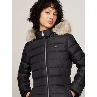 Tommy Hilfiger Tommy Jeans Damen Daunenmantel Essential Hooded Down Coat mit Kunstpelz, Schwarz (Black), M - M