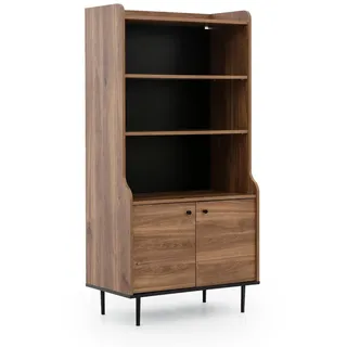 Ravio Bücherregal Nero 2-türig Retro-Stil , Schwarz, Hellbraun, Braun , Metall , Rechteckig , 80x160x45 cm , Wohnzimmer, Regale, Bücherregale