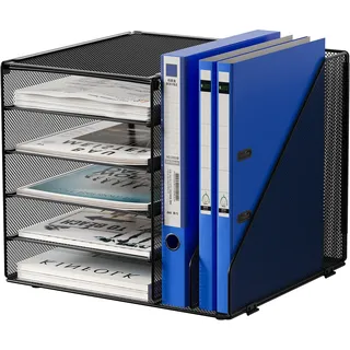 EasyPAG 7 Fächer A4 Metall Büro Schreibtisch Organizer Dokumentenhalter Aktenablage Zeitschriftenhalter Briefablage Papier Magazin Organisator,Schwarz