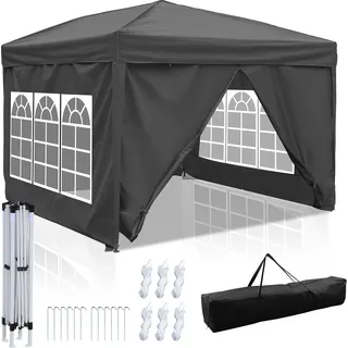 Izrielar Faltpavillon 3x3 m wasserdicht – Pavillon faltbar mit UV-Schutz 50+, Gartenzelt & Partyzelt mit 4 Seiten, ideal für Garten, Camping, Hochzeit & Strand Grau - Grau
