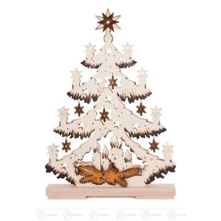 beSchwibbogen Tanne mit Sternen und Kerzen indirekt beleuchtet