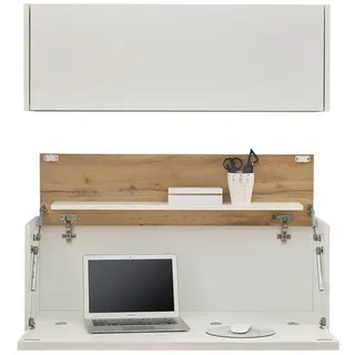 Furn.Design Sekretär Set 2-teilig weiß, Eiche Wotan 100 cm, Büromöbelkombination hängend mit Stauraum , Weiß, Eiche Wotan , Holzwerkstoff , Nachbildung,Eiche , Uni, Holz Optik , Rechteckig,Rechteckig , 100x170x30 cm , FSC 100% , Büromöbel, Schreibtische, Sekretäre