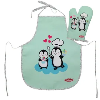 Heless 223 - Ofenhandschuh und Kochschürze für Kinder im Pinguin Pünktchen Design, waschbar, Zubehör zum Kochen und Backen