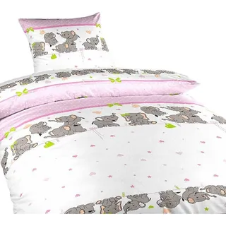 Krepp-Bettwäsche Elefanten rosa 90x130, 45x60 cm