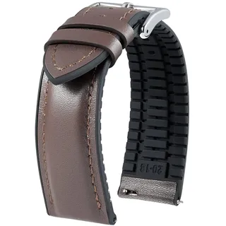 BINLUN Leder Silikon Uhrenarmbänder 14mm 16mm 18mm 19mm 20mm 21mm 22mm Schnellverschluss Hybrid Gummi Lederarmband für Smartwatches 6 Farben Herren Damen(Braun,20mm,Silberne Schnalle