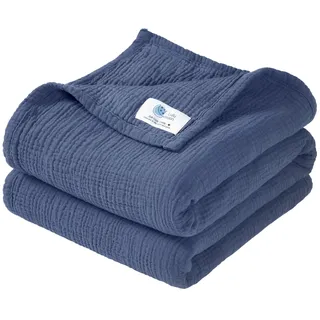 lulumoon Musselin Decke Baby - Atmungsaktive Babydecke,Baby Decken Neugeborenen,Weiche Krabbeldecke für Kinder,Musselin Schlafdecken für Kleinkinder Mädchen Junge 120x120cm (Blau)
