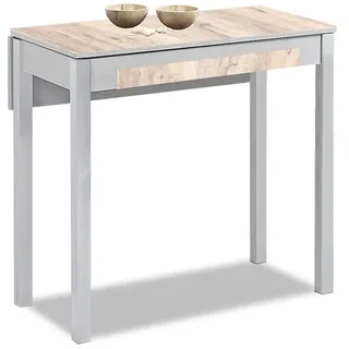 ASTIMESA Ausziehbarer Küchentisch, minimalistisch, Metallgestell, Glasoberfläche, Farbe: Amundsen, Maße: 80 cm x 40 cm, ausziehbar 80 cm x 60 cm