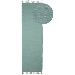 carpetfine Kelim Chindi uni Wendeteppich 60 x 180 cm Blau/Türkis