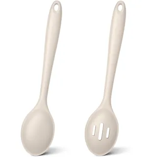 TEAMFAR Kochlöffel Set, 2 Stück Khaki Silikon Löffel Rührlöffel, Antihaft Küchenhelfer zum Kochen Backen Rühren, Hitzebeständig, Spülmaschinenfest