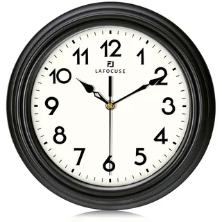 Lafocuse 30cm Vintage Wanduhr Lautlos, Klassische Wanduhr Schwarz, Retro Küchenuhr Ohne Tickgeräusche für Wohnzimmer Schlafzimmer Büro