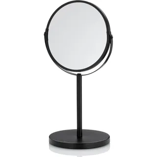 Kela Schminkspiegel schwarz mit Vergrößerung Elias 16 cm, 1-/3-fach, Standspiegel, Metall, Kosmetikspiegel, Rasierspiegel rund