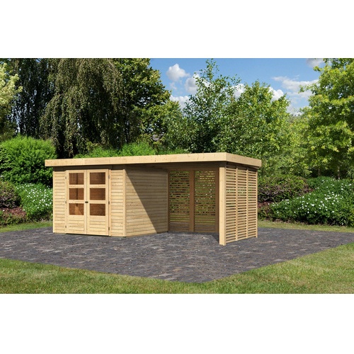 Bild von Askola 3,5 Gartenhaus inkl. Anbau 2.8m + Lamellenwand natur (9152)