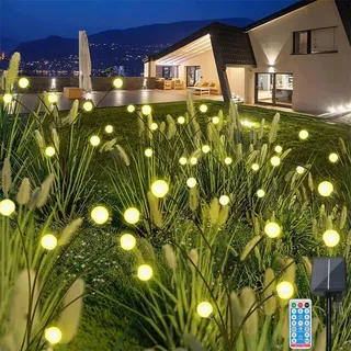 WALCHO Solar Glühwürmchen Lichter, 4 Stück 6 LED 1200mAh(Angetrieben von 1 Solar) Solar Garten lichter, 8 Modi IP65 Wasserdicht Solarleuchte für Garten,Yard Patio,Fußweg,Party, Warmes Licht