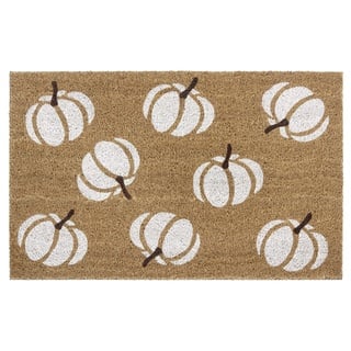 HANSE HOME Kokos Fußmatte Halloween für Innen - Schmutzfangmatte Natur, Kokosmatte Kürbis Weiß, Fußabtreter rutschfest für Flur, Terrasse, Eingangsbereich - 45x75cm