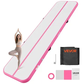 VEVOR Aufblasbare Gymnastikmatte 400x100x10 cm Airtrack-Turnmatte für Training, Wettkampfsport & Yoga, mit Rutschfester Oberfläche, 600-W-Elektroluftpumpe, Reparaturflicken, Düsen & Tasche, Pink