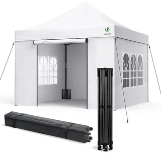 VOUNOT® Pavillon 3x3m Wasserdicht Stabil Winterfest, Pop Up Faltpavillon mit 4 Seitenteilen und 4 Sandsäcke, UV-Schutz 50+ Gartenpavillon Partyzelt Faltbar für Garten, Camping, Party, Weiß