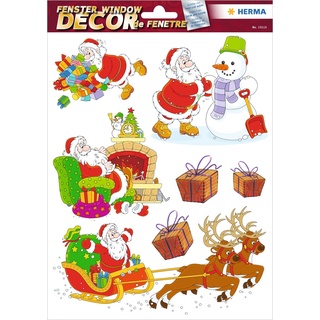 HERMA 15113 Fensterbilder Weihnachten Weihnachtsmann Schneemann Geschenke, 7 Stück, selbstklebend, Kinder Fensteraufkleber, ablösbare Winter Fenstersticker, Fensterfolie Kinderzimmer Weihnachtsdeko